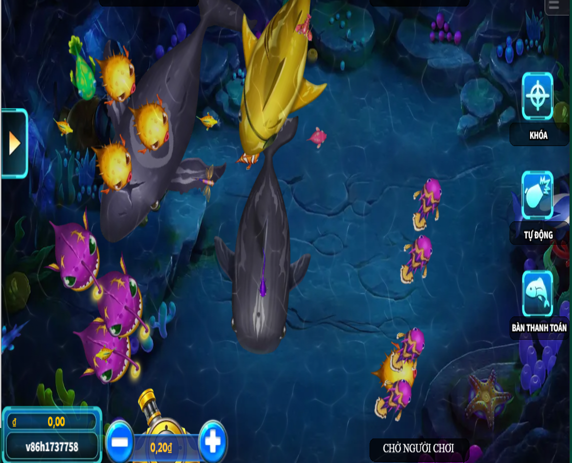 Cảnh săn boss khủng trong bắn cá xèng OK365, với sinh vật biển khổng lồ và hiệu ứng nổ bom ấn tượng, mang lại phần thưởng gấp bội